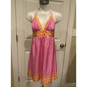 Alice & Trixie Orange, Pink & White Geometric Halter Sun Dress, Size S